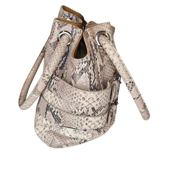 Y2K Cole Haan Python Snakeprint Leather Big Hobo Bag Purse Cream Taupe Buckles - Picture 4 of 16